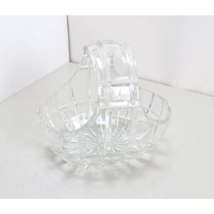 Vintage Decorative Clear Glass Basket with Handle Art Glass Unmarked